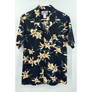VTG Paradise Found Hawaiian Floral Aloha Shirt Mens M Cotton Black Magnum PI